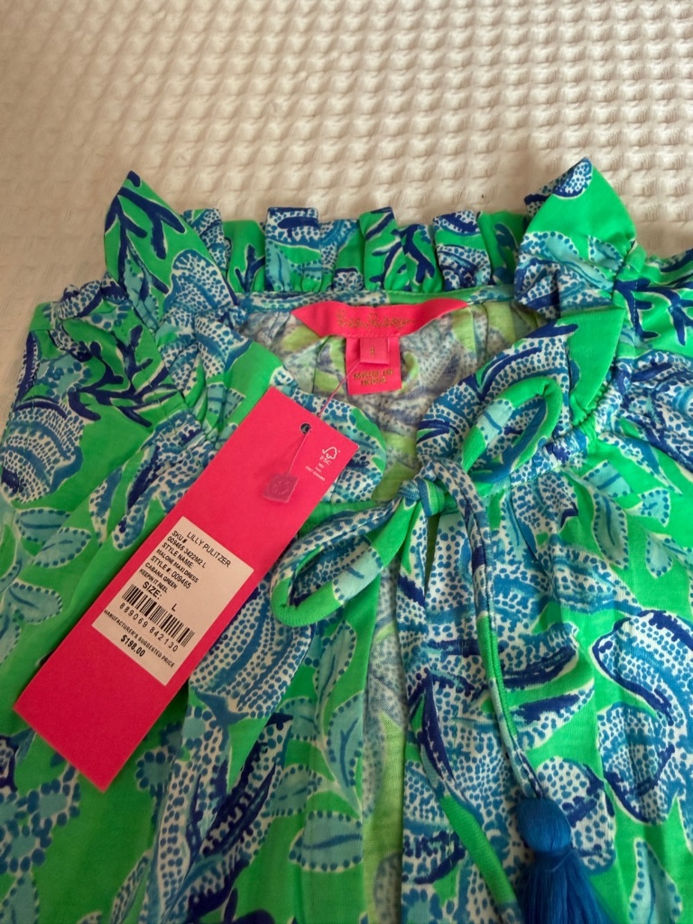 Lilly Pulitzer Green and Blue Tropical Tie-Neck Dress - Picture 2 of 4
